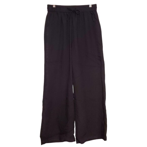 Kiczoy Pants - Black Wide Leg Womens Pants With Elastic Waist & Tie By Kiczoy L